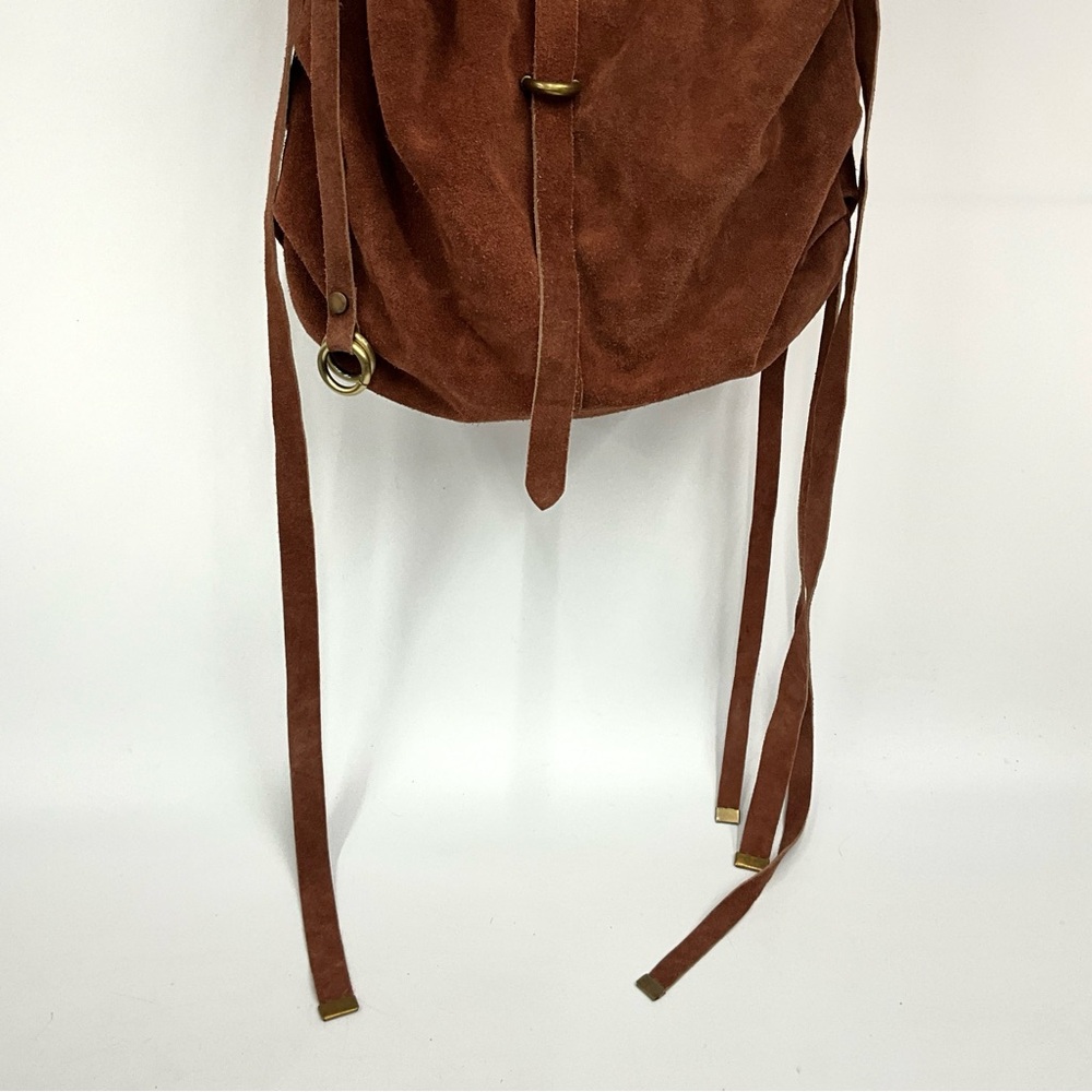 Free People Leather Suede Hobo Bag Brown Slouchy Fringe Western Boho - Picture 8 of 15